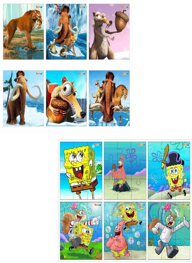 TodFod Wooden Jigsaw Puzzles Toy for Kids & Children 54 Pieces 6 in 1 Jigsaw Puzzles Educational Toy for Cognitive Development Anime Cartoon Characters Puzzle (Ice Ege & Spunch Bob) - Image 1